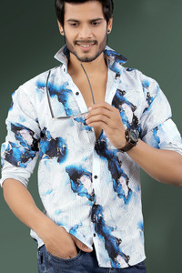Marmic Fab Men Striped Casual Dark Blue Shirt