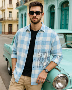 BEWAKOOF Men Checkered Casual Blue Shirt