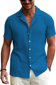 INDICLUB Men Solid Casual Blue Shirt