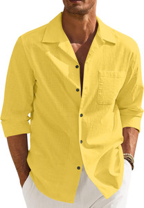 ZARTHA Men Solid Casual Yellow Shirt