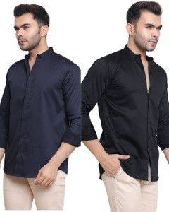 Mculine Men Solid Casual Black, Blue Shirt