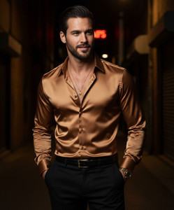 BROCON Men Solid Party Brown Shirt