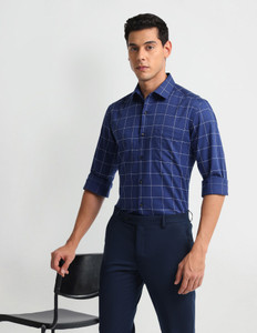 ARROW Men Checkered Formal Blue Shirt