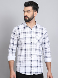 Tanip Men Checkered Casual White Shirt
