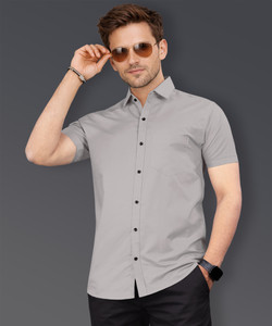 VeBNoR Men Solid Casual Grey Shirt