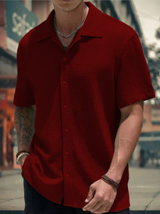SOLSTICE Men Solid Casual Maroon Shirt