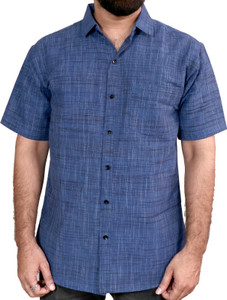 Auzanoor Collection पुरुषों के लिए सेल्फ डिज़ाइन कैज़ुअल नीला  शर्ट