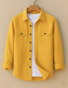 DIMMY Men Solid Casual Yellow Shirt