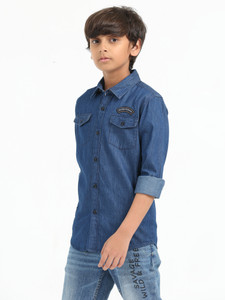 ROCKET SCIENCE Boys Solid Casual Blue Shirt