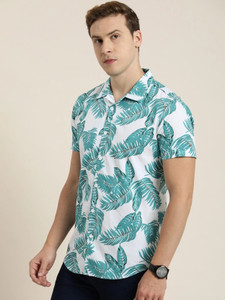 Blue dove Men Printed Casual White, Light Blue Shirt