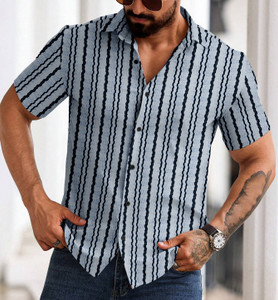 METRONAUT Men Striped Casual Grey Shirt