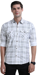 ROCKET SCIENCE Men Checkered Casual Grey Shirt