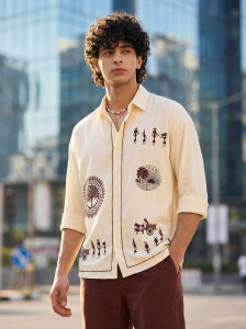 Shree Sai Balaji Men Cream Printed Shirt - Image 5