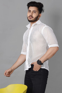 Lunice Men Self Design Casual White Shirt