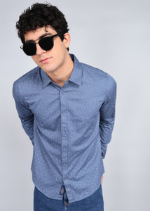 BEING HUMAN Men Printed Casual Blue Shirt