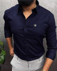 SHIRTZONE Men Solid Casual Dark Blue Shirt