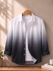 bollydolldesigner Men Dyed/Ombre Casual White, Black Shirt