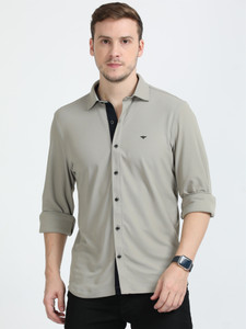 Stellers Men Solid Casual Grey Shirt