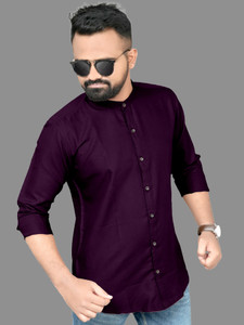 MILDIN Men Solid Casual Purple Shirt