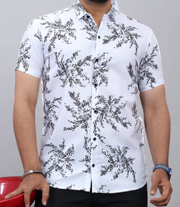 sti Men Self Design Casual White Shirt
