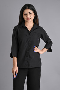 MAGHMA Women Solid Casual Black Shirt