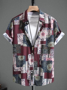 Marmic Fab Men Printed Casual Maroon Shirt