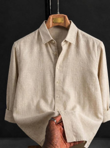DEARISE Men Embroidered Casual Cream Shirt - Image 3