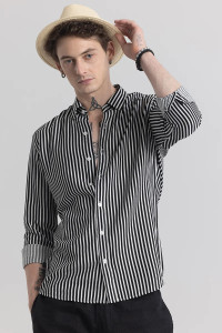 U TURN Men Striped Casual Black, White Shirt