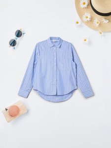 MAX Girls Striped Casual Blue Shirt