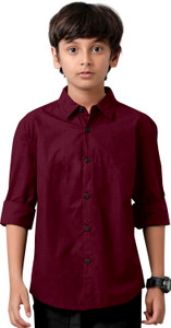 DHADUK Boys Solid Casual Maroon Shirt