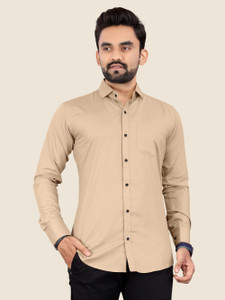 NIVICK Men Solid Formal Beige Shirt