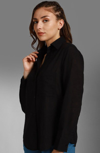 AK FUSION Women Solid Casual Black Shirt