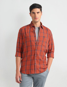 Arrow Sport Men Checkered Casual Orange Shirt