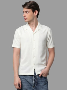 Voroxy Men Self Design Casual White Shirt