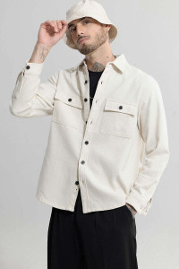 Snitch Men Solid Casual Cream Shirt