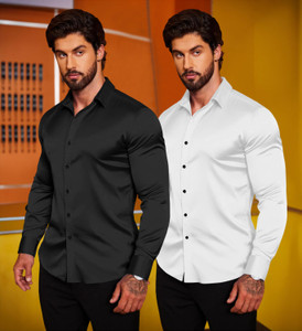 MADHAVISTA Men Solid Casual Black, White Shirt