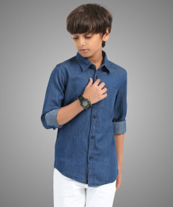 ROCKET SCIENCE Boys Solid Casual Dark Blue Shirt