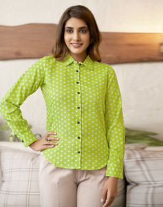 Selvia Women Embellished Casual Green Shirt