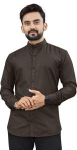 NIVICK Men Solid Formal Brown Shirt