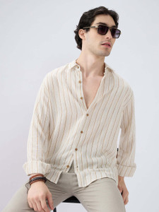 VASTRADO Men Beige Striped Casual Shirt - Image 6