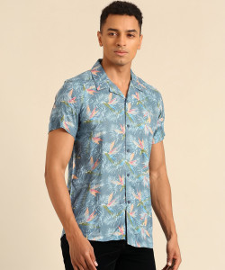 BEING HUMAN Men Floral Print Casual Blue Shirt