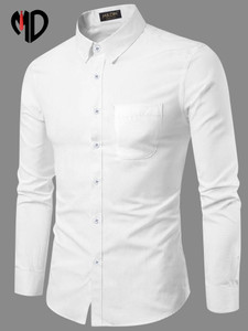 MILDIN Men Solid Casual White Shirt