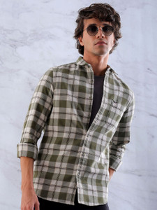 The Indian Garage Co. Men Checkered Casual Green Shirt