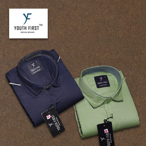 youth first Men Solid Casual Dark Blue, Light Green Shirt