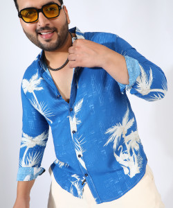 Instafab Plus Men Printed Casual Blue Shirt