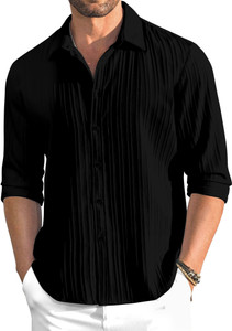 House of Vinay Men Self Design Casual Black Shirt