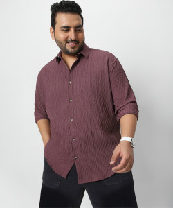 Urbano Plus Men Self Design Casual Purple Shirt