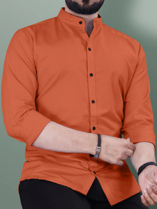 VeBNoR Men Solid Casual Orange Shirt