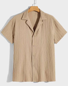 FOXTER Men Self Design Casual Khaki Shirt