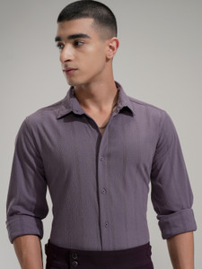 HIGHLANDER Men Self Design Casual Purple Shirt